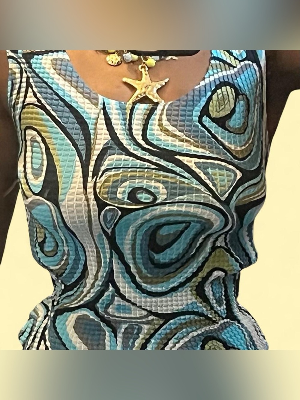 Nicola Blue Green Abstract 2 Piece Tank & Oversized Button Up Set